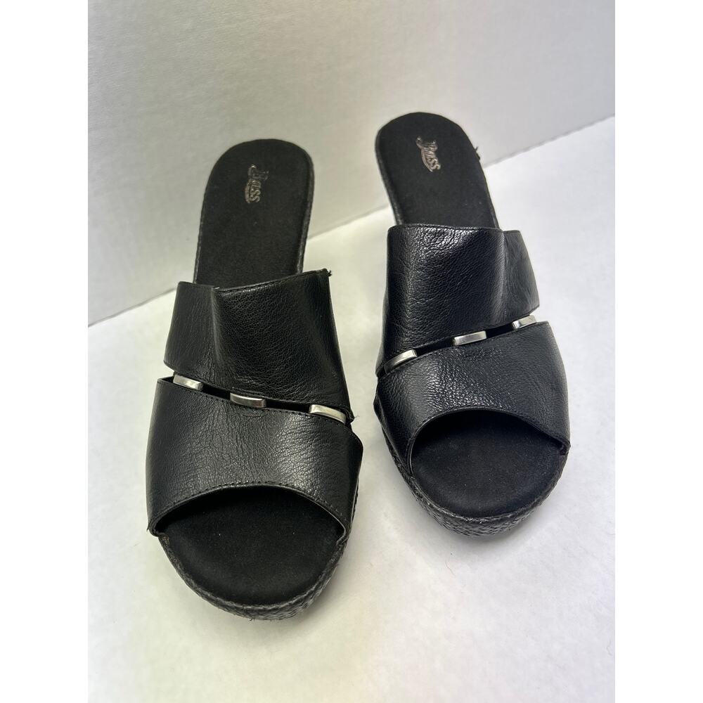 G&H Bass Wedge Slide On Black Silver Accents 9 M